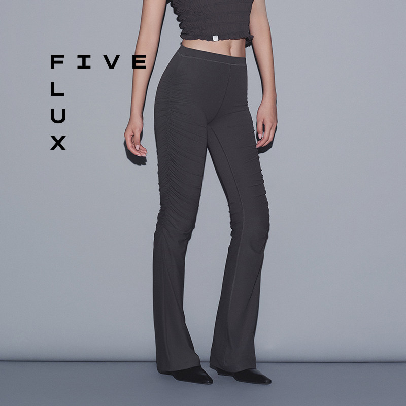 FIVE FLUX URBAN系列中高腰显瘦显高修身弹力刀锋褶皱喇叭裤