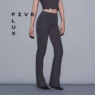 FIVE FLUX URBAN系列中高腰显瘦显高修身弹力刀锋褶皱喇叭裤