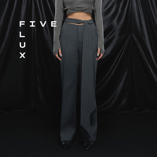 女秋冬新款 FIVE 休闲阔腿长裤 失语吉普赛人系列直筒绑带西裤 FLUX