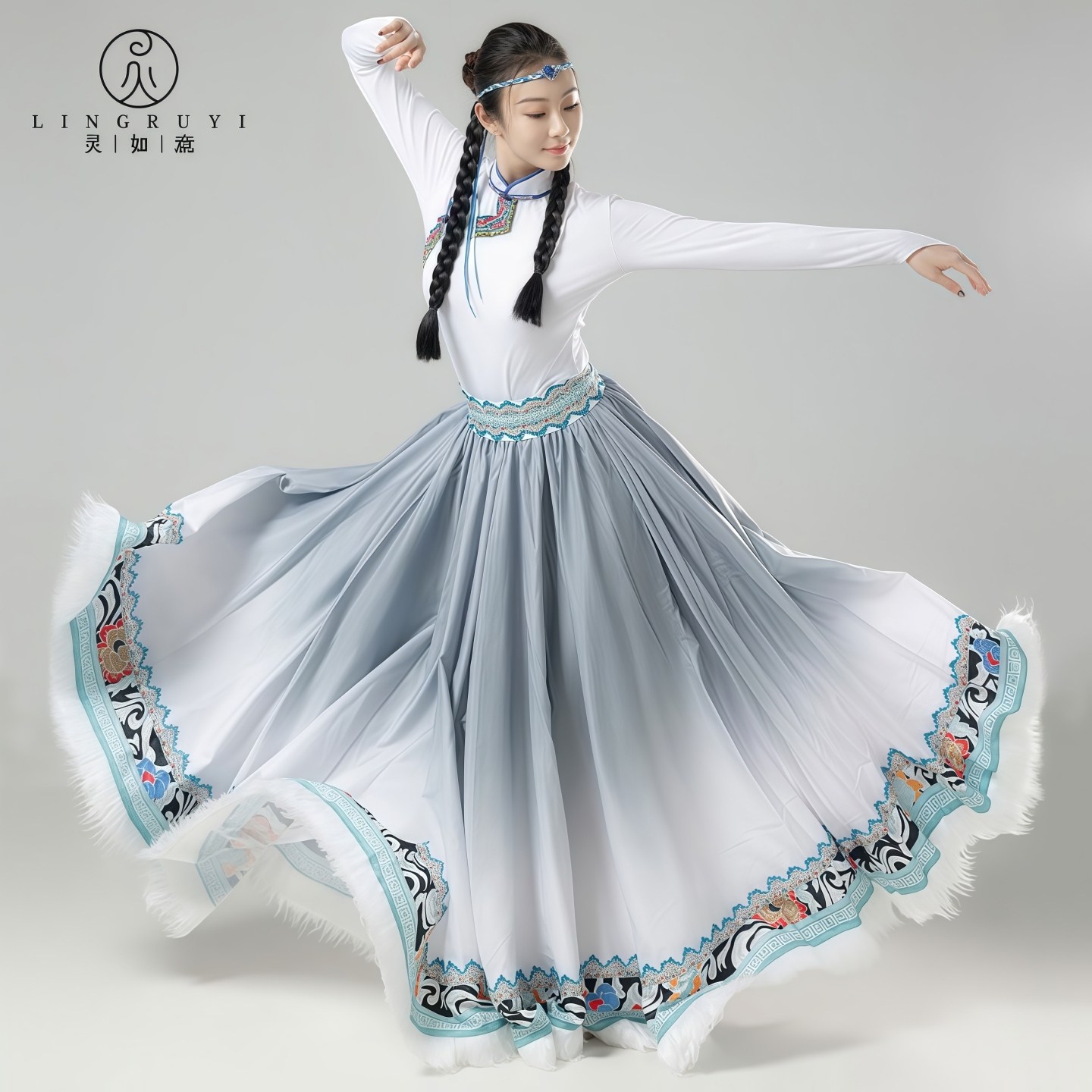 民族舞服装藏族舞蹈服头饰艺考演出服成人大摆裙少数民族风练功服