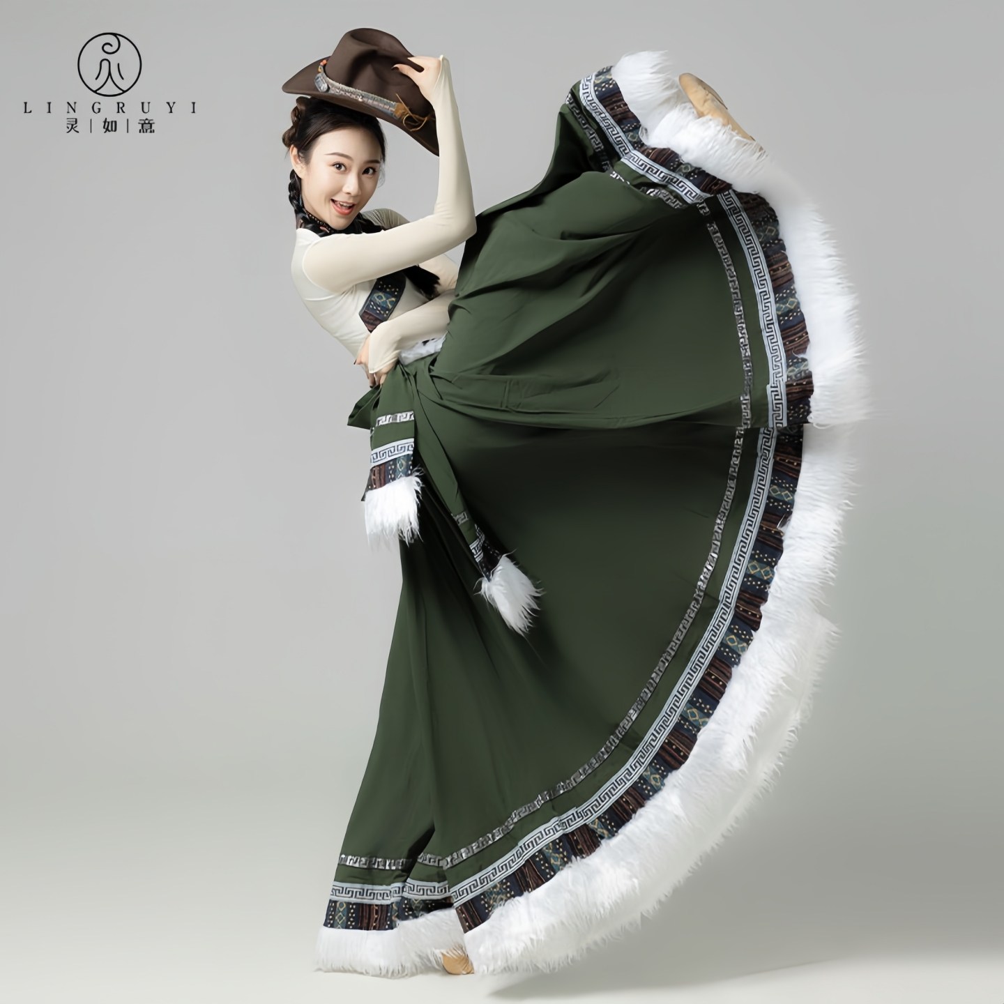 藏族舞舞蹈服装艺考少数民族演出服成人艺考服饰练功服大摆裙套装