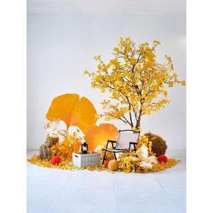 高档假树彷真银杏树叶子装饰室内景观植物造景彷生花绿植秋季美陈