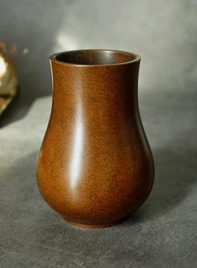 苏工手工铜创意花瓶梅瓶打篆工具盛器茶道香道博古架书房礼佛摆件