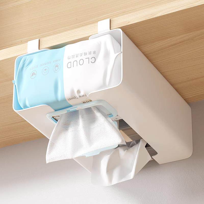 厨房纸巾架免打孔悬挂式吊柜下湿巾用纸挂架收纳整体橱柜门卫生纸