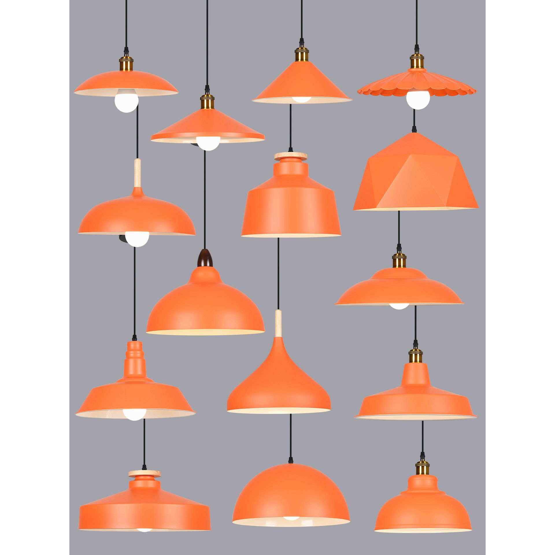 工业风橙色创意锅盖吊灯餐厅卡座餐饮店餐桌火锅店饭店铺商用灯罩