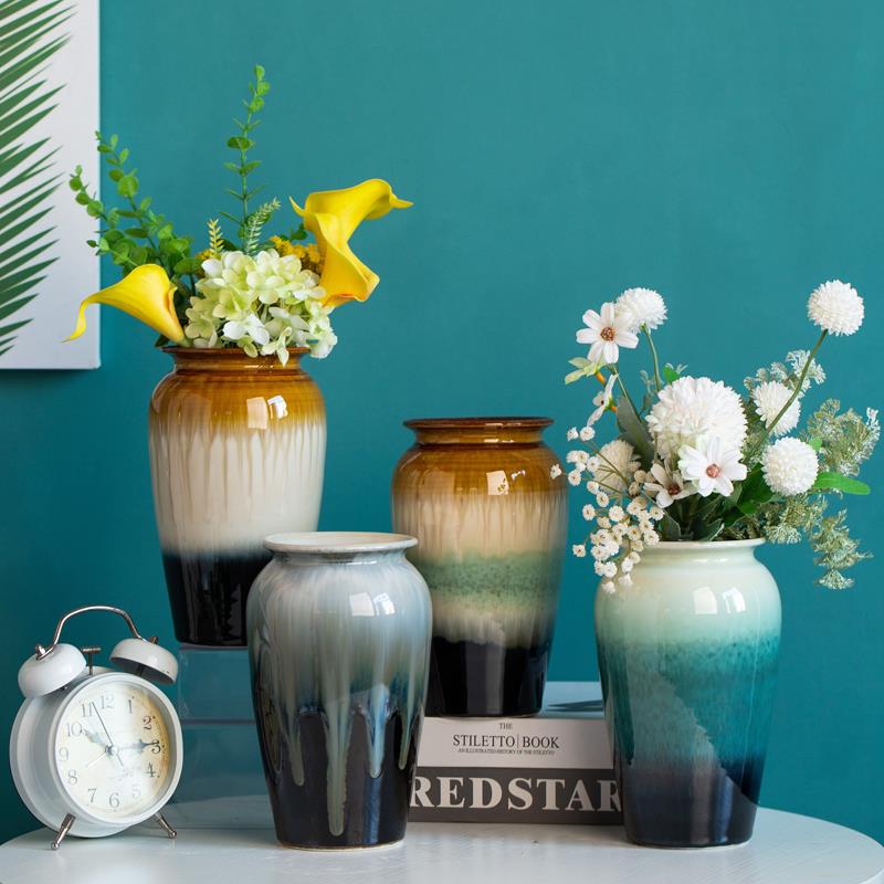 景德镇陶瓷台面小花瓶鲜花插干 干燥花现代简约玄关书房摆件水培