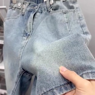 胖mm高腰顯瘦牛仔短褲 2024夏季 新款 大碼 女梨型身材百搭五分闊腿褲