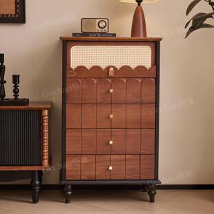 法式复古实木斗柜客厅靠墙储物边柜中古风白蜡木收纳柜储物收纳柜