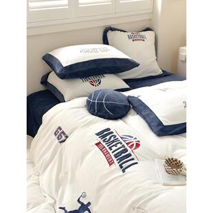 男孩冬季加厚暖牛奶天鹅绒四件套冬季珊瑚绒儿童卡通篮球床上用品