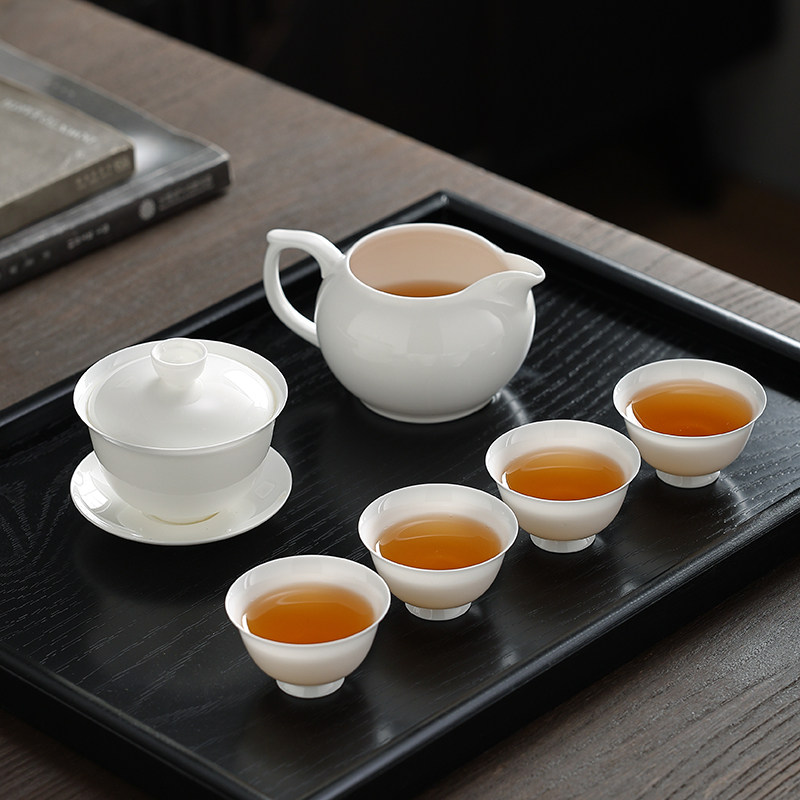 爱赏薄胎羊脂玉功夫茶具套装家用2024款轻奢高档骨瓷陶瓷盖碗茶杯