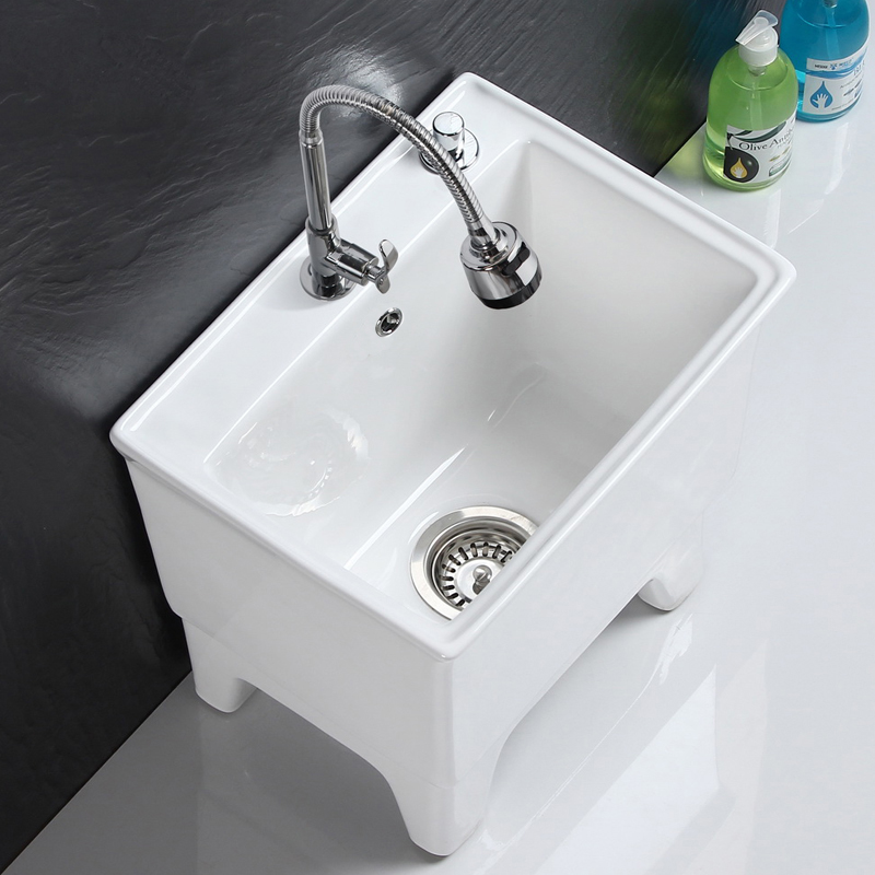 陶瓷双侧排拖把池高脚阳台拖布池卫生间长方墩布池拖把盆地拖池深