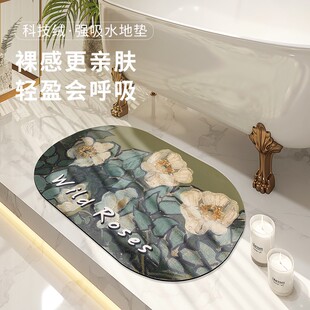 家用抽象油画卫浴椭圆形卫生间淋浴房洗手台前脚垫地垫吸水防滑垫