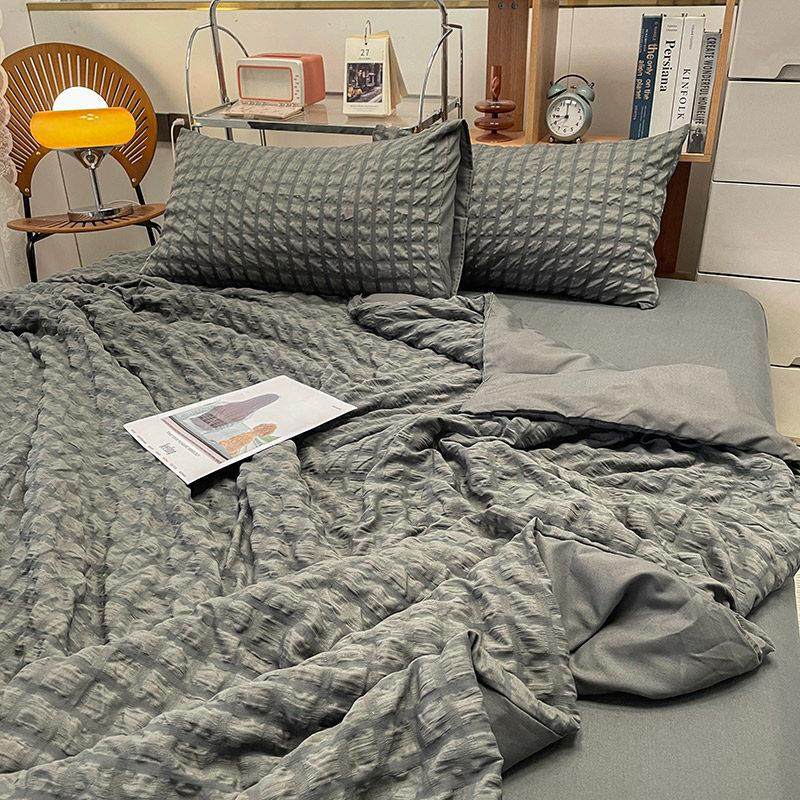 简约深色泡芙纱水洗棉夏被四件套空调被薄款被子单人可机洗夏凉被,床上用品,化纤被,淘宝优惠券,粉丝福利购,淘宝优惠卷