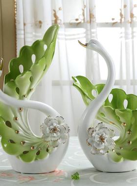 现代天鹅陶瓷花瓶酒柜客厅电视柜摆件家居创意装饰品结婚礼物乔迁