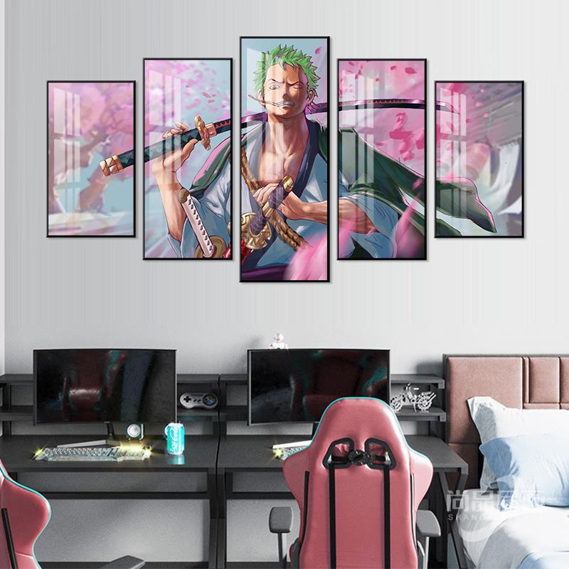 海贼王索隆日式动漫海报挂画 画客厅卧室五联晶瓷装饰画 画房间床图片