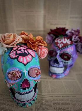 万圣节紫色款摆件骷髅覆古纹身店酒吧家居桌面个性生日摆拍道具