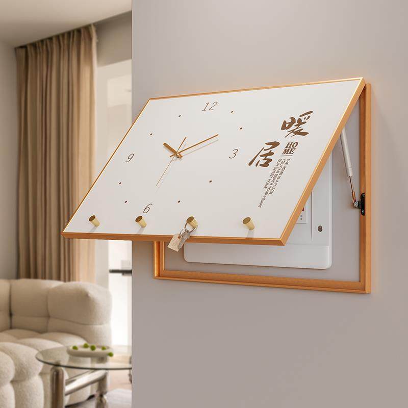 电表箱画装饰画配电箱遮挡带钟表挂钩竖款电表盒电闸箱时钟壁挂画