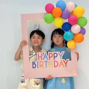 OH HAPPY KT板 手持拍照相框儿童生日拍照道具聚会派对小气球装饰