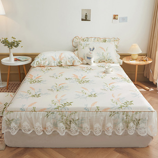网红小清新带裙边全棉床笠三件套1米2全包床垫罩1.8m纯棉防滑床罩