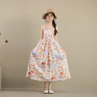 女童沙滩裙波西米亚儿童夏装新款吊带裙亲子装大童女孩度假连衣裙