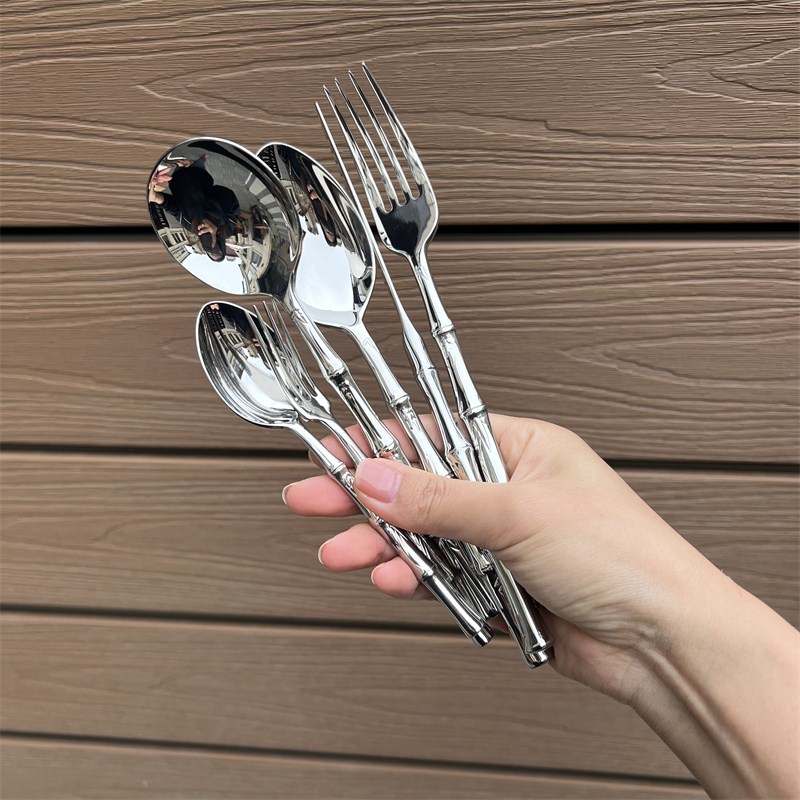 【高奢竹叶】304不锈钢刀叉勺西餐套装主餐勺饭勺餐叉牛排刀