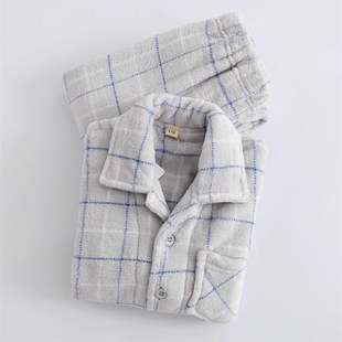 秋冬儿童小孩中大童薄款珊瑚绒家居服冬男简约法兰绒套装男童睡衣