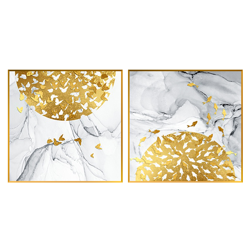 纯手绘金鱼蝴蝶油画餐厅二联画轻奢进门客入户玄关装饰画饭厅挂画图片