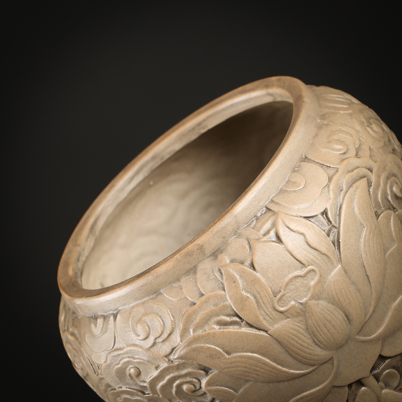 粗陶多肉花盆大口径老桩陶罐复古绿植家居装饰景观陶瓷浮雕造型控