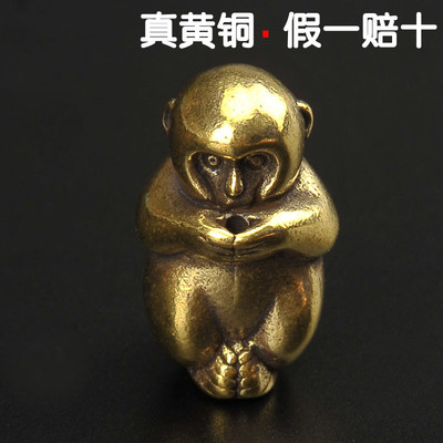 纯黄铜作揖猴子十二生肖手工钥匙扣挂件小摆件情侣礼品潮