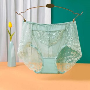 高档女士内裤蕾丝性感网纱高腰无痕大码全棉裆包臀透气三角短裤头