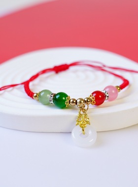 义乌小商品新年红绳手链饰品女文艺气质可爱红色陶瓷手饰手串