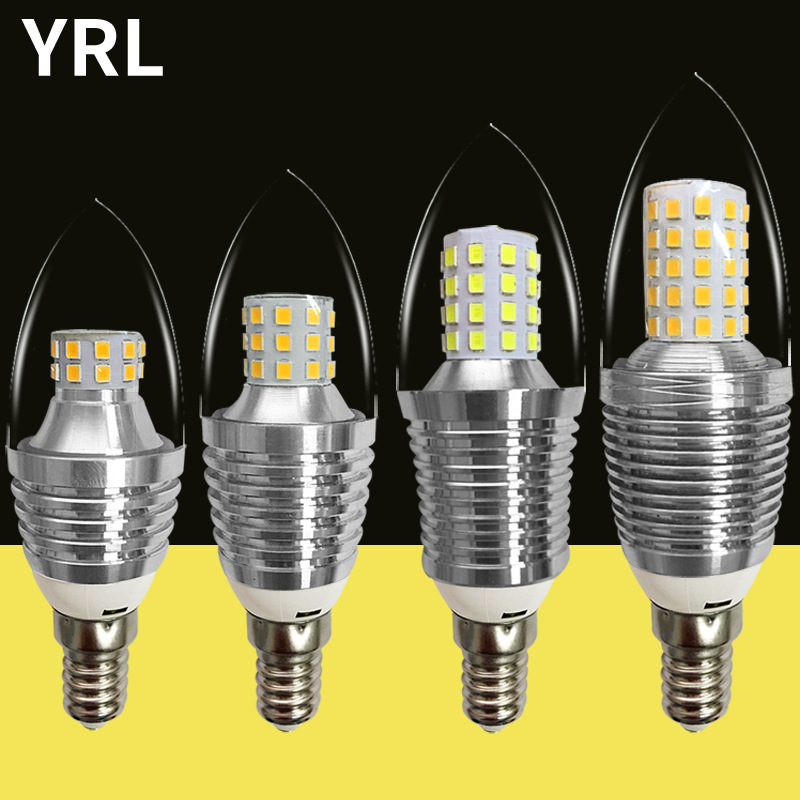 led灯泡e14e27蜡烛灯光源拉尾螺口暖白光高亮变色节能水晶灯吊灯