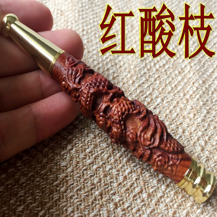 红酸枝黄杨木红豆杉浮龙雕刻檀木过滤烟嘴 高档檀木工艺烟具烟斗
