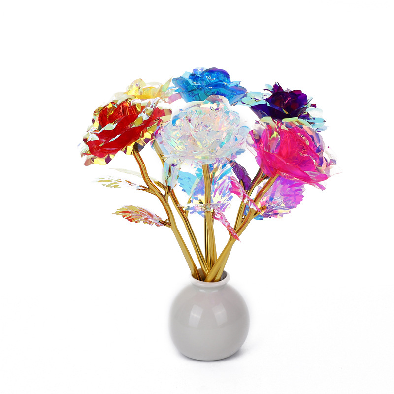 彩色金箔花金色玫瑰花束家具客厅装饰情人节水晶花礼物拍照道具