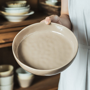 复古风陶瓷盘子高级感波纹深盘家用菜盘餐具大盘西餐牛排盘意面盘