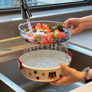 多巴胺可沥水果盘果篮双层带提手家用高颜值果盘零食盘干果收纳盒
