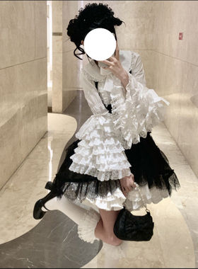 黑色蕾丝doll感lolita姬袖衬衫内搭百搭白色