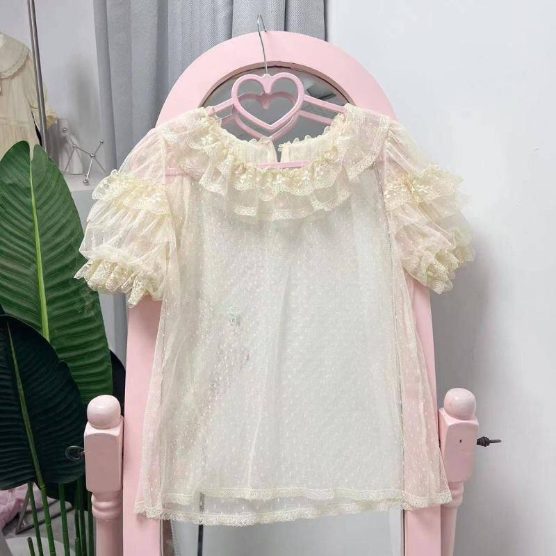 新款日系甜美可爱lolita爱洋装内搭蕾丝衬衫打底上衣女夏天装