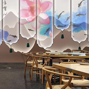 新中式 饰壁纸 古风背景墙布花鸟图古筝教室墙纸养生馆玉石直播间装