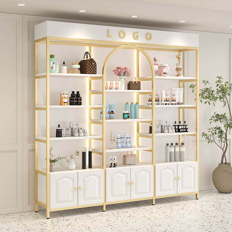 美容院柜子展示柜陈列货架美发美甲店化妆护肤产品落地收纳置物台