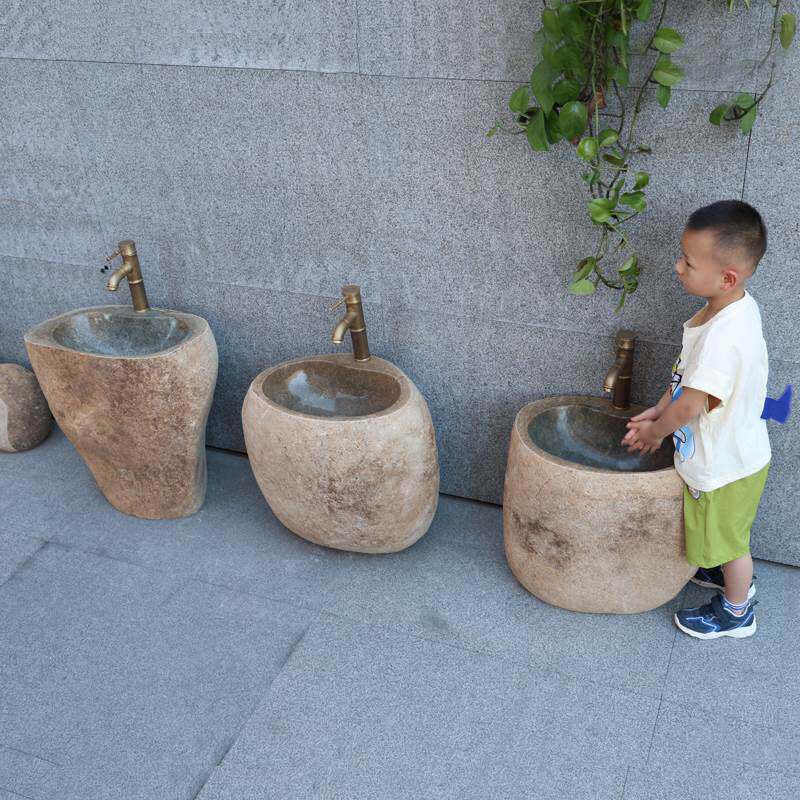 天然原石幼儿园户外洗手盆一体庭院水池台盆鹅卵石创意儿童洗手台