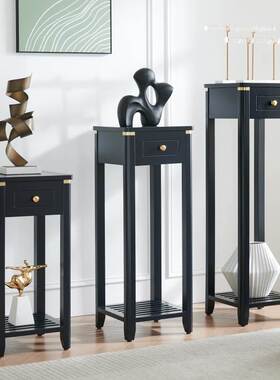 黑色复古花架网红轻奢实木落地式花几组合室内客厅玄关法式中古风