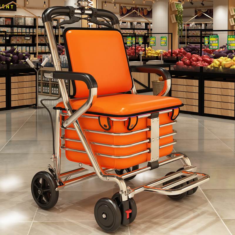 老人手推车可坐折叠代步助力购物小推车老年人坐的能推走小轮椅子