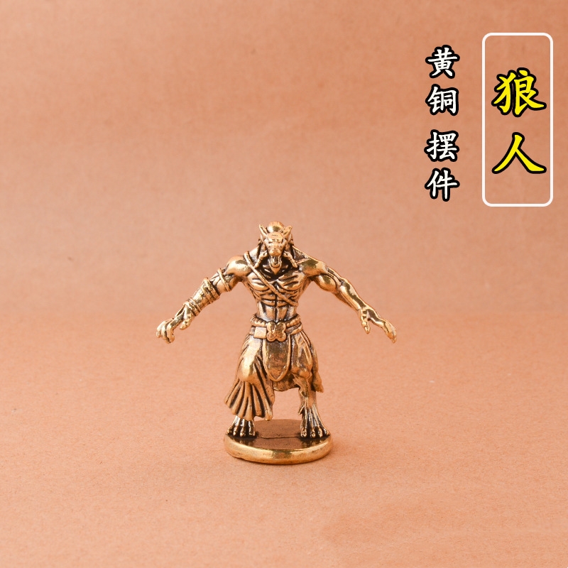 复古纯黄铜卧犬桌面摆件