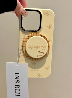 MOMOMOSTUDIOS小众ins设计黄底满屏蝴蝶结磁吸支架适用于iPhone16promax新款15pro苹果手机壳14硬壳13防摔女