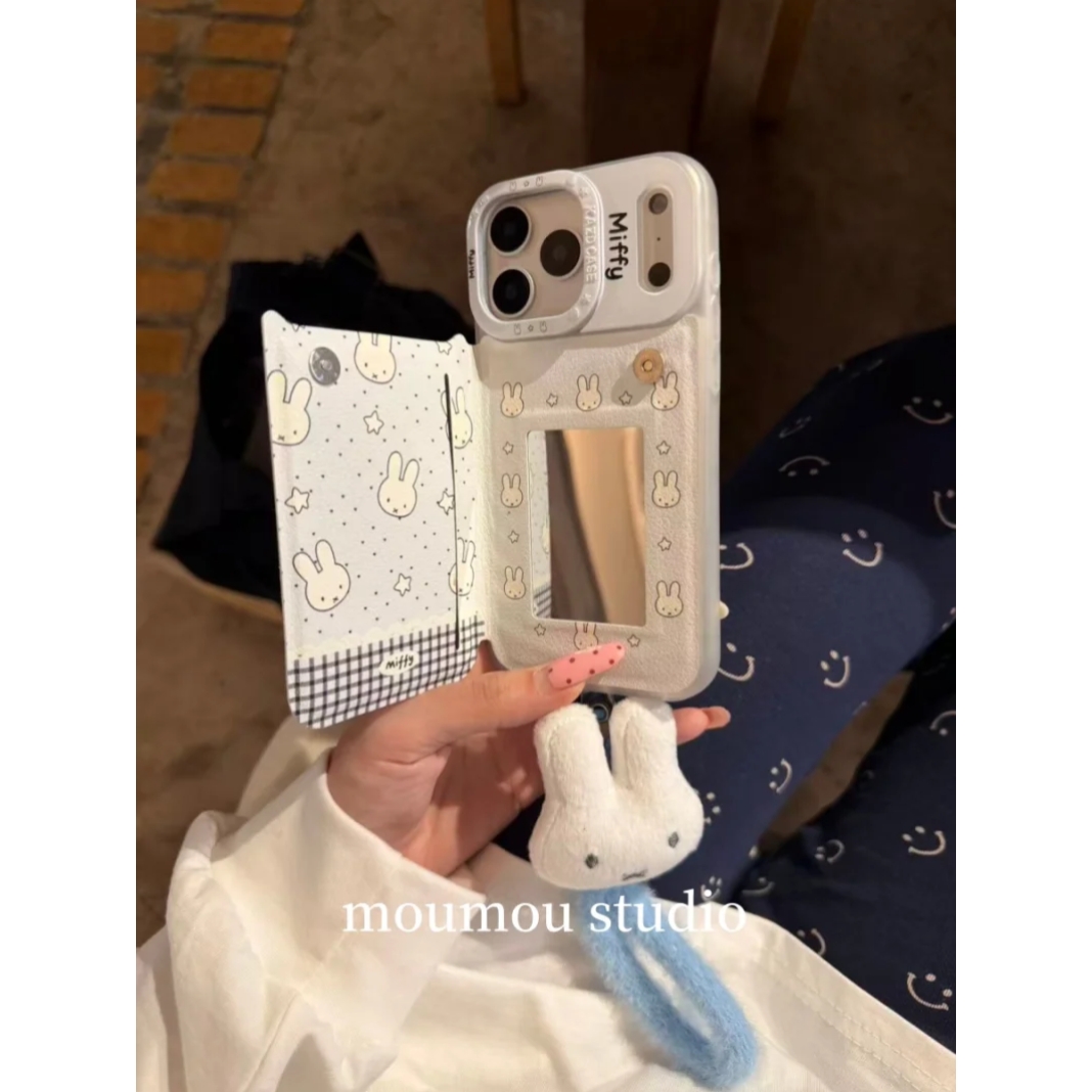 韩系ins可爱波点米菲兔翻盖镜子