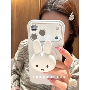 MOMOMOSTUDIOS韩系ins可爱立体白色米菲兔磁吸支架适用iPhone17promax新款16pro苹果手机壳15pro硅胶14全包13
