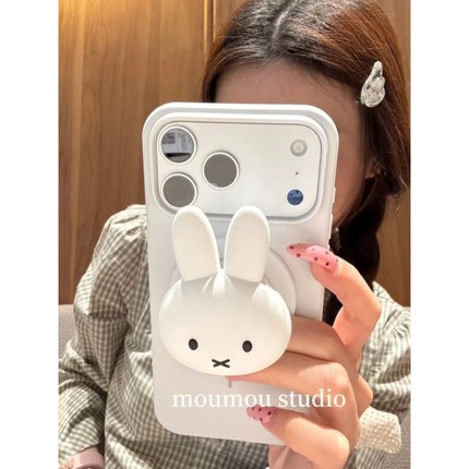 MOMOMOSTUDIOS韩系ins可爱立体白色米菲兔磁吸支架适用iPhone17promax新款16pro苹果手机壳15pro硅胶14全包13