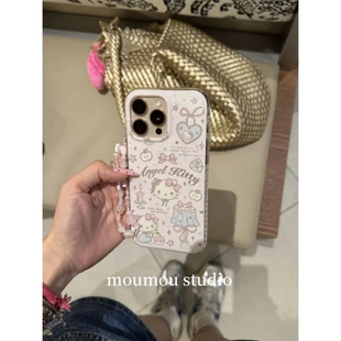 MOMOMOSTUDIOS可爱ins卡通粉底台灯KT猫链条适用iPhone17promax新款16pro苹果手机壳15pro苹果手机壳14全包13