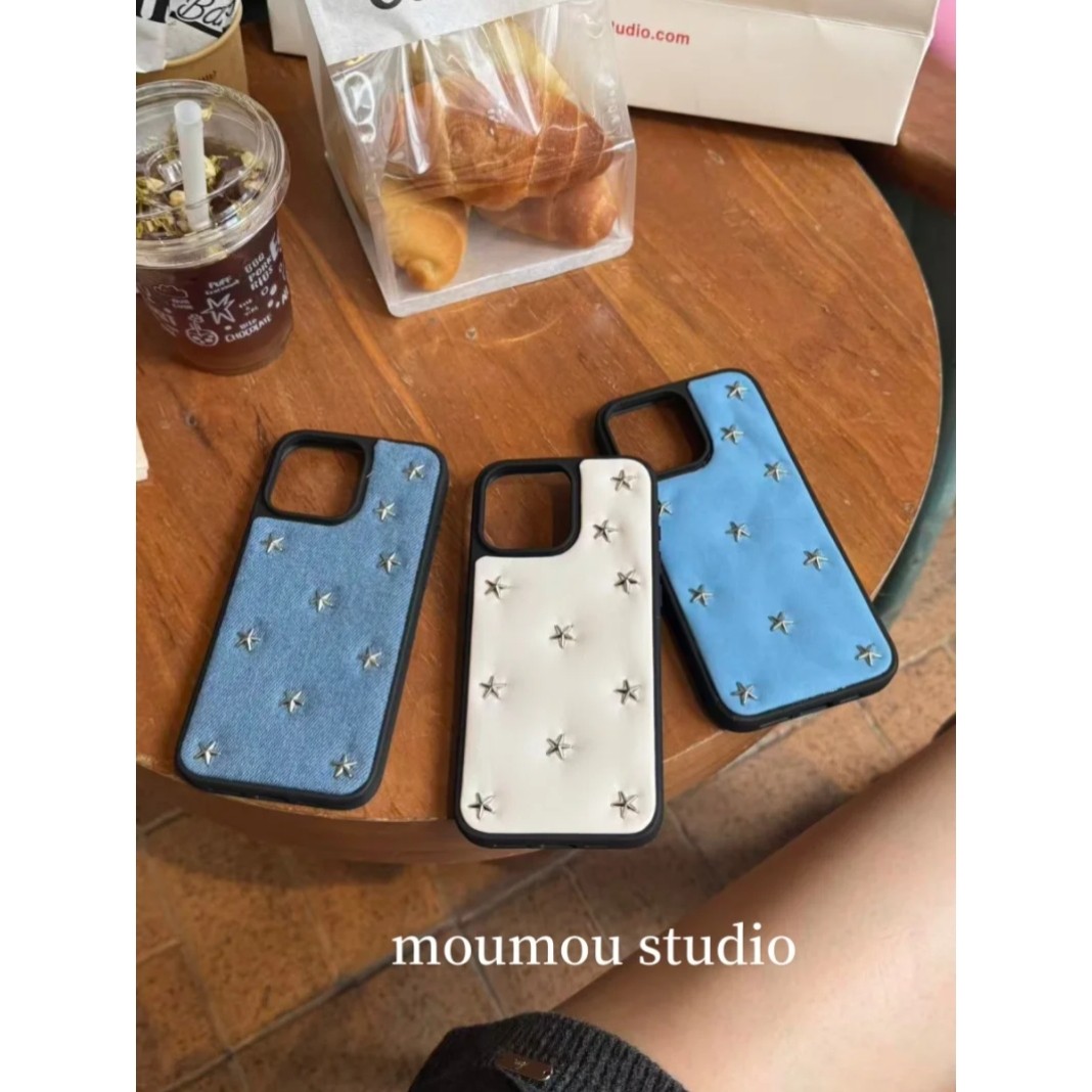 MOMOMOSTUDIOS韩系ins简约蓝底铆钉星星适用iPho